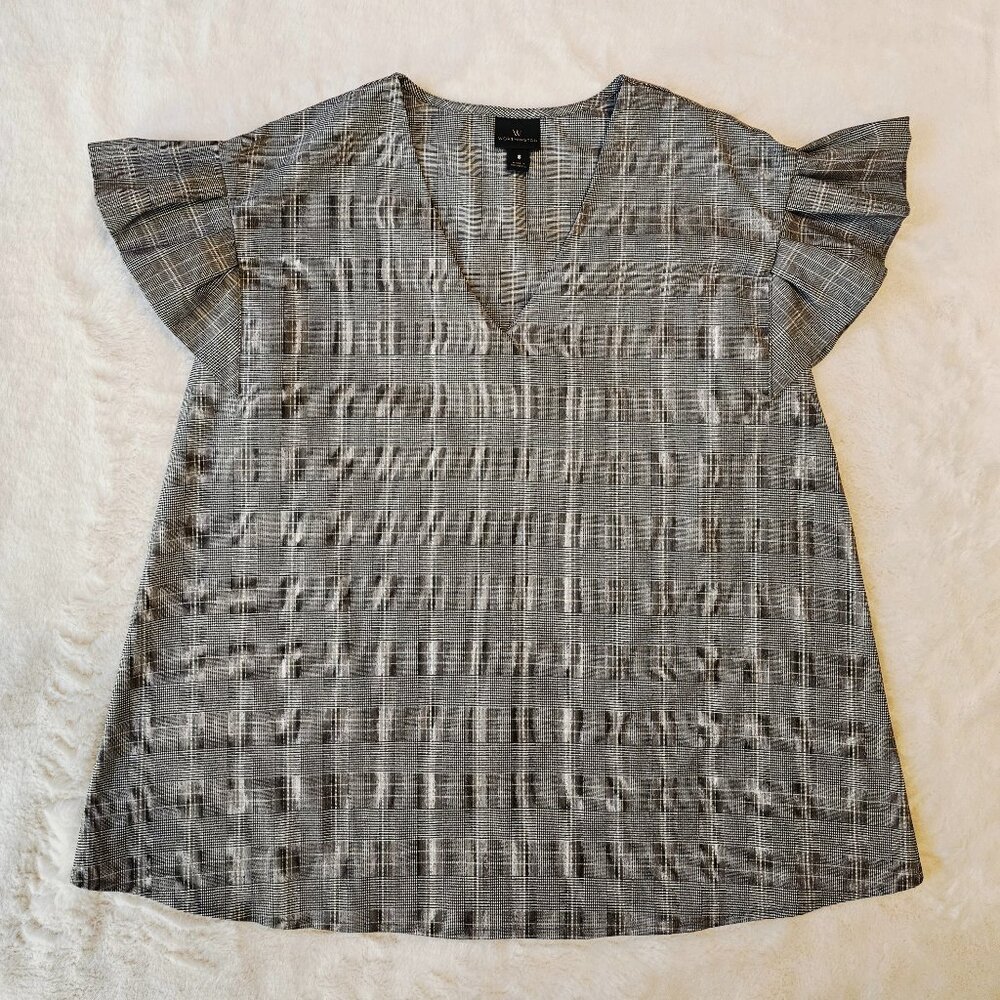 Worthington Women's Glen Plaid Flutter Sleeve Top Size S